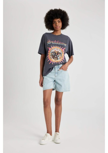 Unisex Ramones Oversize Geniş Kalıp Bisiklet Yaka Kısa Kollu Yıkamalı Soluk Efektli Tişört C3773AX24SM