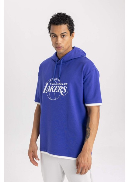 Fit NBA Los Angeles Lakers Oversize Fit Kapüşonlu Kısa Kollu Tişört B3895AX24SP