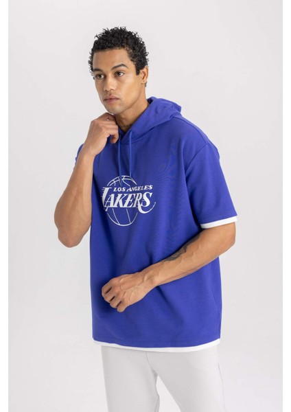 Fit NBA Los Angeles Lakers Oversize Fit Kapüşonlu Kısa Kollu Tişört B3895AX24SP