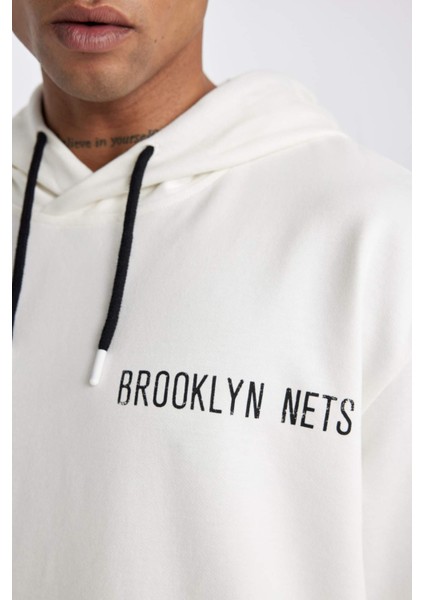 DeFactoFit NBA Brooklyn Nets Oversize Fit Kapüşonlu KIsa Kollu Tişört B3915AX24SP