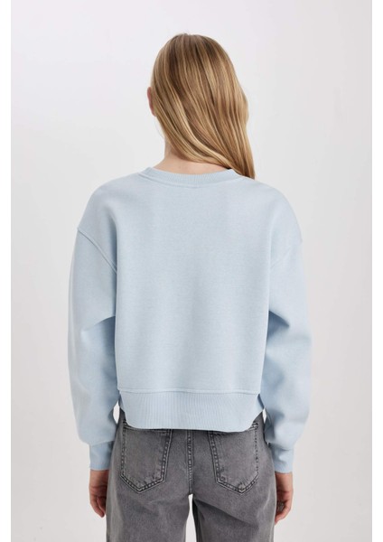 Relax Fit Bisiklet Yaka Kalın Basic Düz Sweatshirt B8568AX24SP