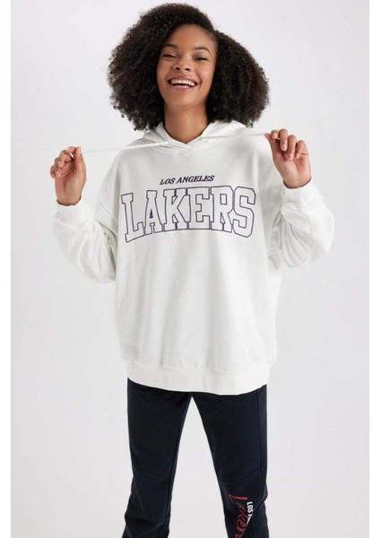 Fit NBA Los Angeles Lakers Oversize Geniş Kalıp Kapüşonlu Sweatshirt B3942AX24SP