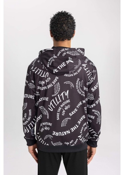 Fit Standart Fit Kapüşonlu Desenli Skuba Dalgıç Kumaş Sporcu Sweatshirt B4511AX24SP