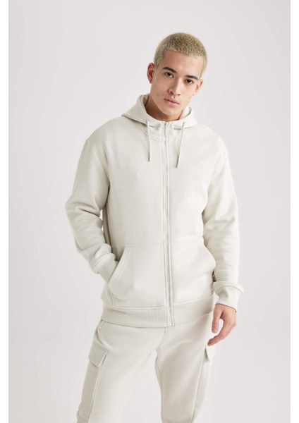 Regular Fit Kapüşonlu İçi Yumuşak Tüylü Cepli Basic Düz Fermuarlı Sweatshirt X8331AZ24SP