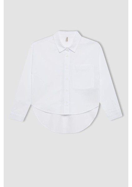 Kız Çocuk Oversize Geniş Kalıp Oxford Uzun Kollu Gömlek C0458A824SP