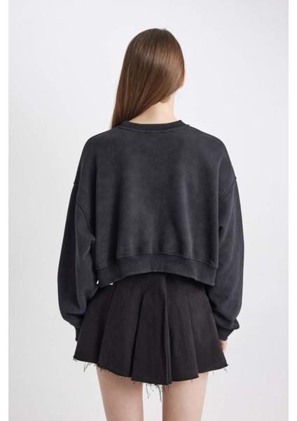 Coool Crop Kalın Kumaş Yıkamalı Soluk Efektli Sweatshirt C2119AX24SP