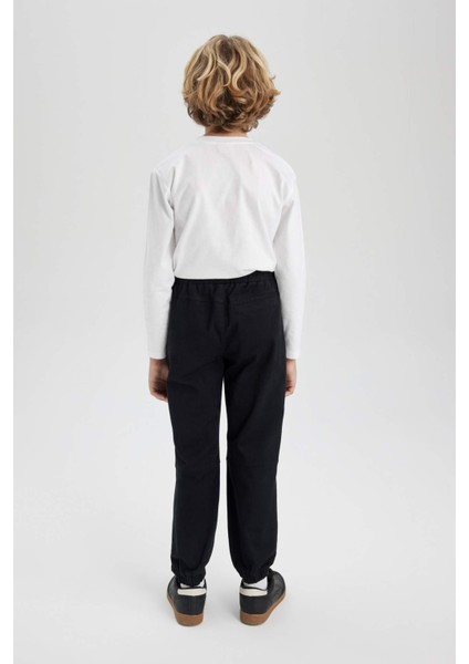 Erkek Çocuk Beli Bağcıklı Cepli Lastikli Paça Jogger Basic Düz Pantolon