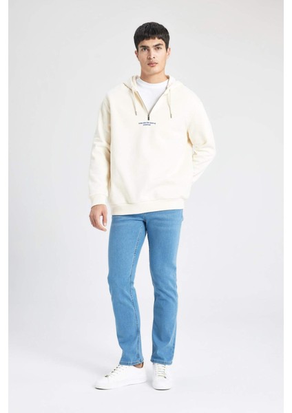 Oversize Geniş Kalıp Kapüşonlu Fermuarlı Sırt Baskılı Sweatshirt B4805AX24SP