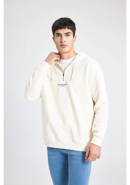 Oversize Geniş Kalıp Kapüşonlu Fermuarlı Sırt Baskılı Sweatshirt B4805AX24SP
