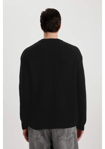 Oversize Geniş Kalıp Bisiklet Yaka Basic Düz Triko Kazak B9718AX24SP