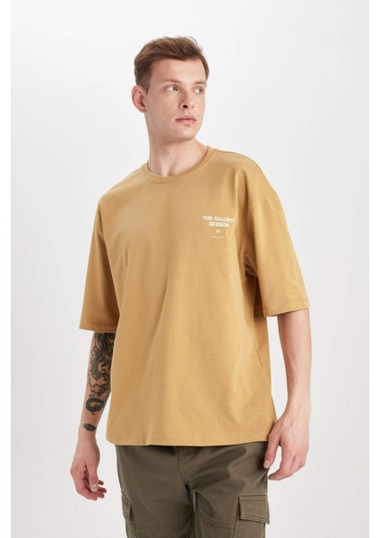 Loose Fit Bisiklet Yaka Sırt Baskılı Kısa Kollu Tişört C0710AX24SP