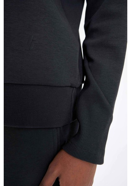 Fit Standart Fit Kapüşonlu Skuba Dalgıç Kumaş Basic Düz Sweatshirt C2290AX24SP