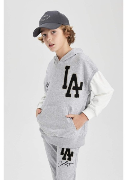 Erkek Çocuk Oversize Geniş Kalıp Nakışlı Kapüşonlu Sweatshirt B6138A824SP