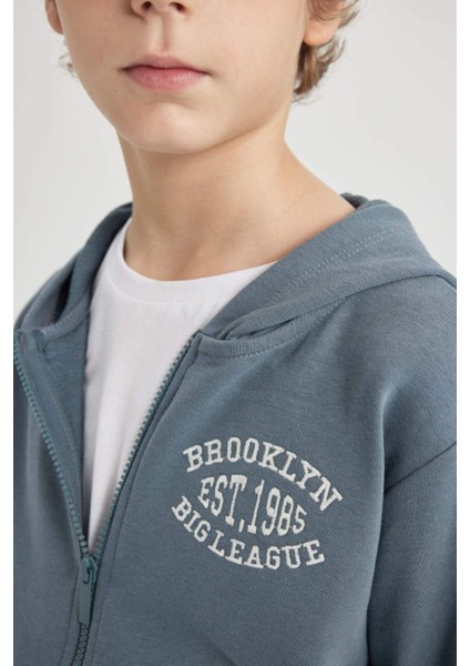 Erkek Çocuk Kapüşonlu Baskılı Fermuarlı Sweatshirt B6446A824SP