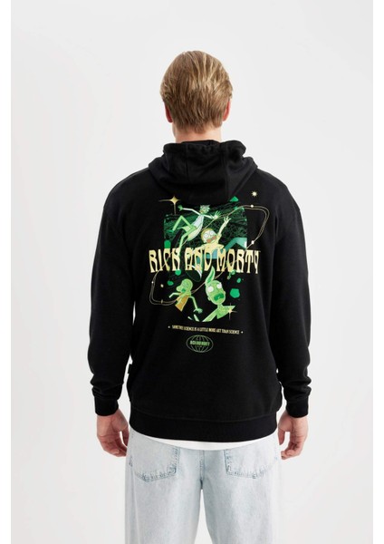 Rick and Morty Boxy Fit Kapüşonlu Sırt Baskılı Sweatshirt B5368AX24SP