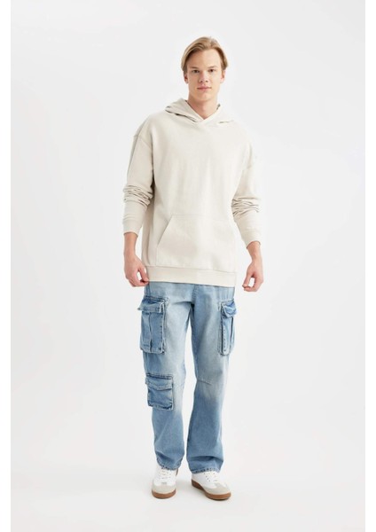 Comfort Regular Fit Rahat Kalıp Kapüşonlu Kanguru Cepli Basic Düz Sweatshirt B4446AX24SP