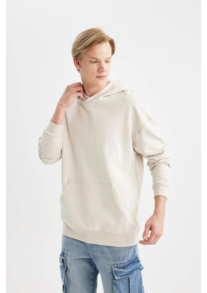 Comfort Regular Fit Rahat Kalıp Kapüşonlu Kanguru Cepli Basic Düz Sweatshirt B4446AX24SP