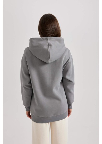 Kapüşonlu Baskılı Kalın Sweatshirt Tunik B3501AX23WN