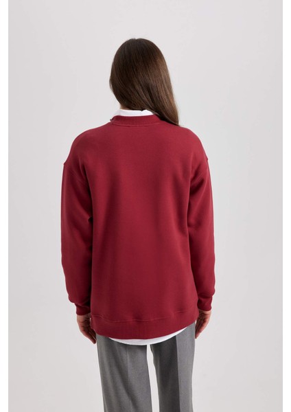 Kapüşonlu Kolej Baskılı Kalın Sweatshirt Tunik B3498AX23WN