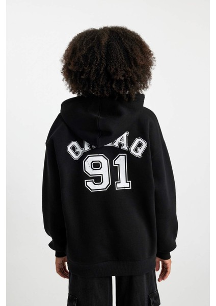 Oversize Fit Kapüşonlu Kalın Kumaş Sweatshirt B7018AX23WN