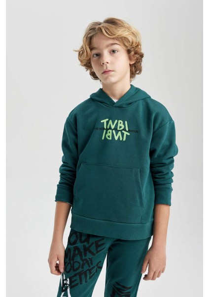 Erkek Çocuk Oversize Geniş Kalıp Sırt Baskılı Kapüşonlu Sweatshirt C0354A823CW