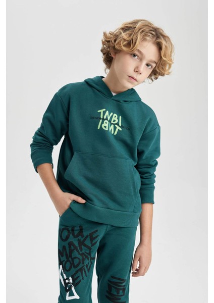 Erkek Çocuk Oversize Geniş Kalıp Sırt Baskılı Kapüşonlu Sweatshirt C0354A823CW