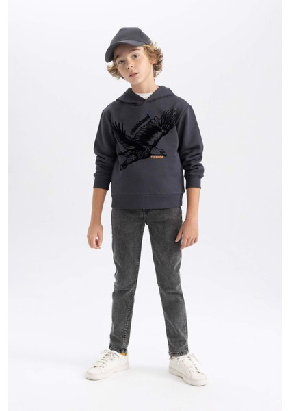 Erkek Çocuk Baskılı Kapüşonlu Kalın Sweatshirt B6316A823CW