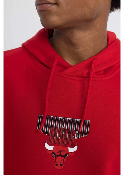 Fit NBA Chicago Bulls Standart Fit Kapüşonlu Cepli Sweatshirt