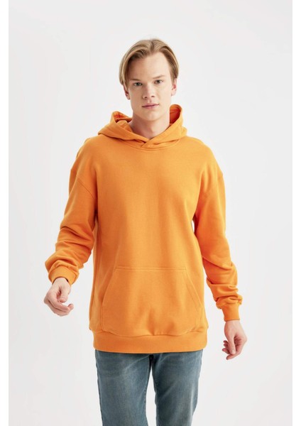 Comfort Regular Fit Rahat Kalıp Kapüşonlu Kanguru Cepli Basic Düz Sweatshirt B4446AX24SP