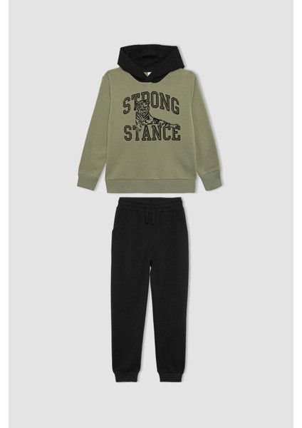 Erkek Çocuk Kapüşonlu Baskılı Sweatshirt Eşofman Altı 2'li Takım B5207A823CW