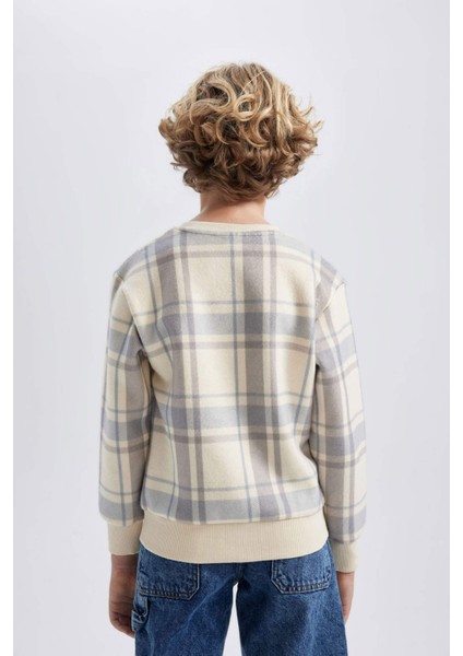 Erkek Çocuk Bisiklet Yaka Desenli Flanel Sweatshirt B5390A823WN