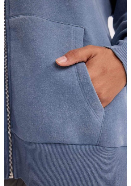Oversize Fit Kapüşonlu Kalın Kumaş Yıkamalı Soluk Efektli Fermuarlı Sweatshirt B8289AX23WN