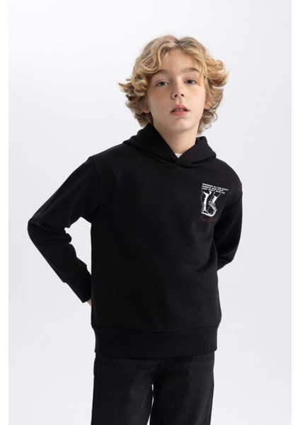 Erkek Çocuk Kapüşonlu Baskılı Kalın Sweatshirt B5945A823WN