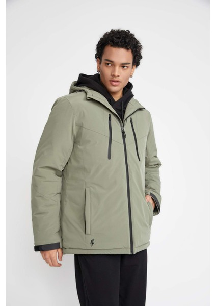 Fit Su İtici Slim Fit Kapüşonlu Polar Astarlı Su Geçirmez Mont A2125AX23WN