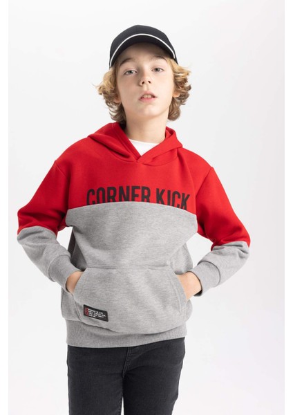 Erkek Çocuk Kapüşonlu Baskılı Kalın Sweatshirt B5949A823WN