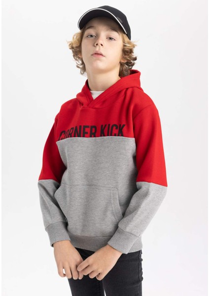 Erkek Çocuk Kapüşonlu Baskılı Kalın Sweatshirt B5949A823WN