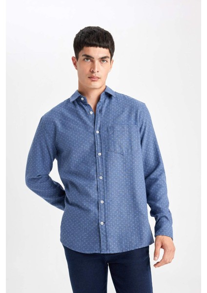 Regular Fit Dokulu Cep Detaylı Uzun Kollu Gömlek B1872AX23AU