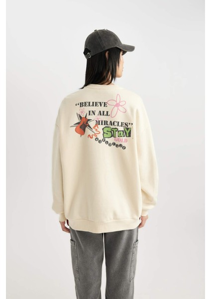 Coool Oversize Fit Geniş Kalıp Bisiklet Yaka Sırt Baskılı Kalın Kumaş Sweatshirt B8652AX23WN
