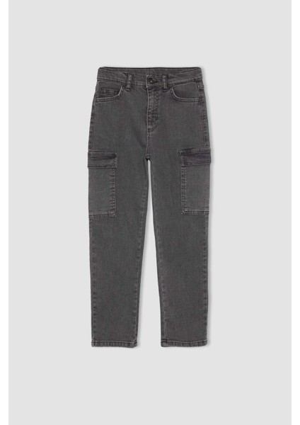 Erkek Çocuk Kargo Fit Düz Paça Jean Pantolon B7042A823WN