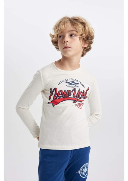 Erkek Çocuk Baskılı Uzun Kollu Pijama Takımı B2646A823WN