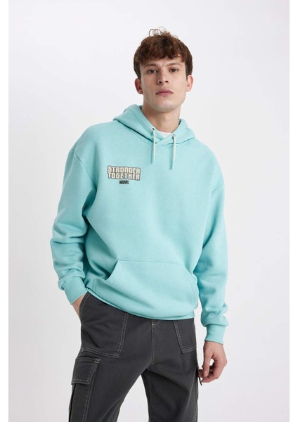Marvel Comics Oversize Fit Kapüşonlu Sırt Baskılı Kalın Sweatshirt A7877AX23WN