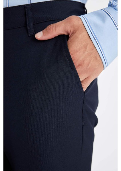 Twill Chino Pantolon Slim Fit Dar Kesim Dar Paça Basic Düz Cepli B2091AX23AU