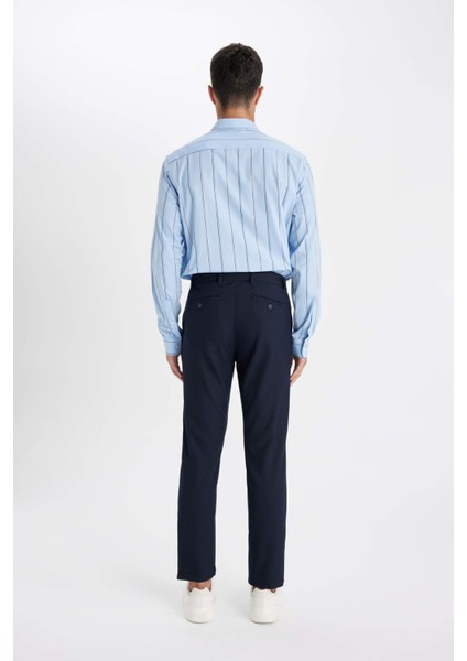 Twill Chino Pantolon Slim Fit Dar Kesim Dar Paça Basic Düz Cepli B2091AX23AU