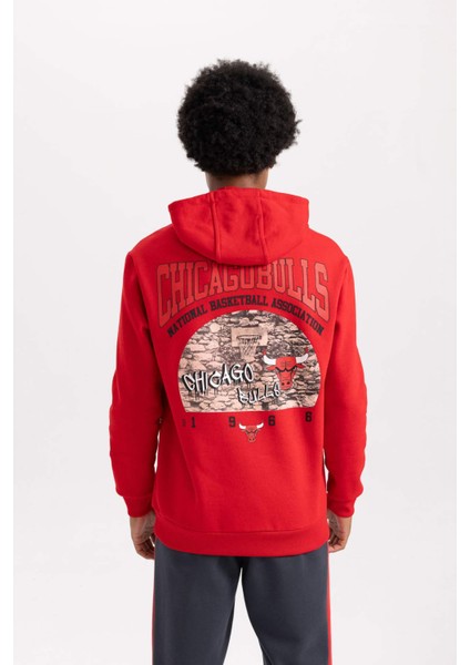 Fit NBA Chicago Bulls Standart Fit Kapüşonlu Kalın Sweatshirt A9788AX23WN