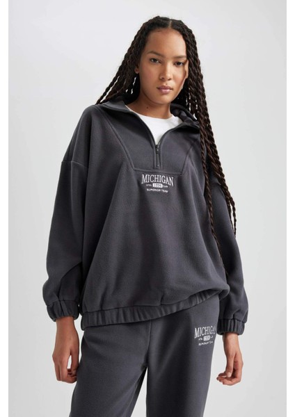 Oversize Fit Yarım Fermuarlı Polar Sweatshirt Y2649AZ23WN