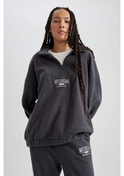 Oversize Fit Yarım Fermuarlı Polar Sweatshirt Y2649AZ23WN