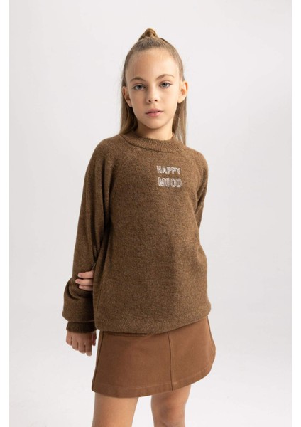 Kız Çocuk Loose Fit Yarım Balıkçı Yaka Triko Kazak B3996A823AU