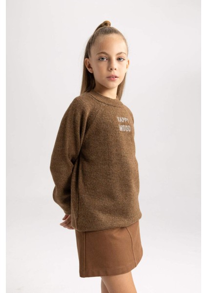 Kız Çocuk Loose Fit Yarım Balıkçı Yaka Triko Kazak B3996A823AU