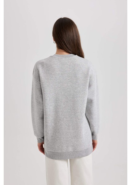 Regular Fit Bisiklet Yaka Baskılı İçi Yumuşak Tüylü Sweatshirt Tunik B5721AX23WN