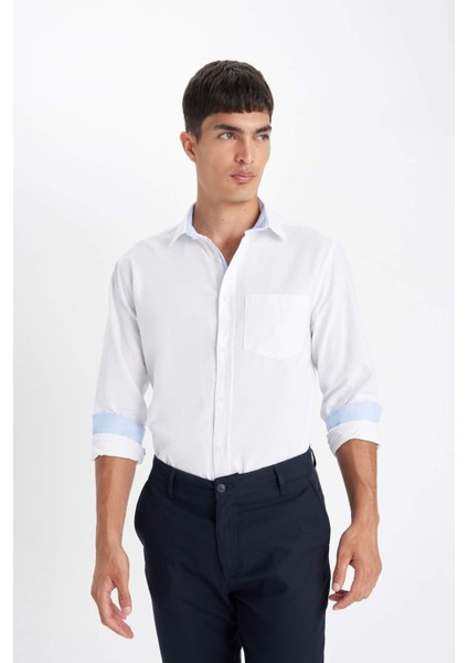 Regular Fit Oxford Basic Düz Uzun Kollu Beyaz Gömlek B1873AX23AU